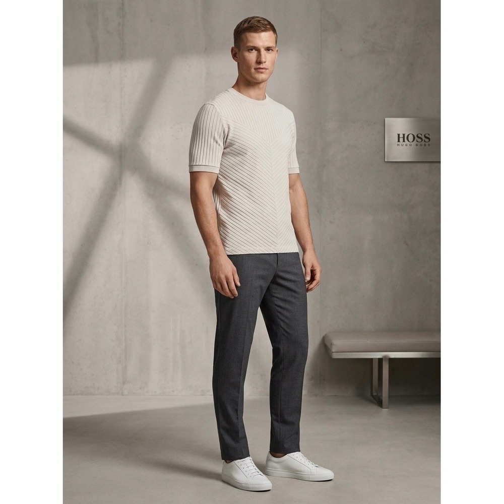 Hugo Boss Ewida XL Off White Chevron Ribbed Knit Short Sleeve Sweater T-Shirt